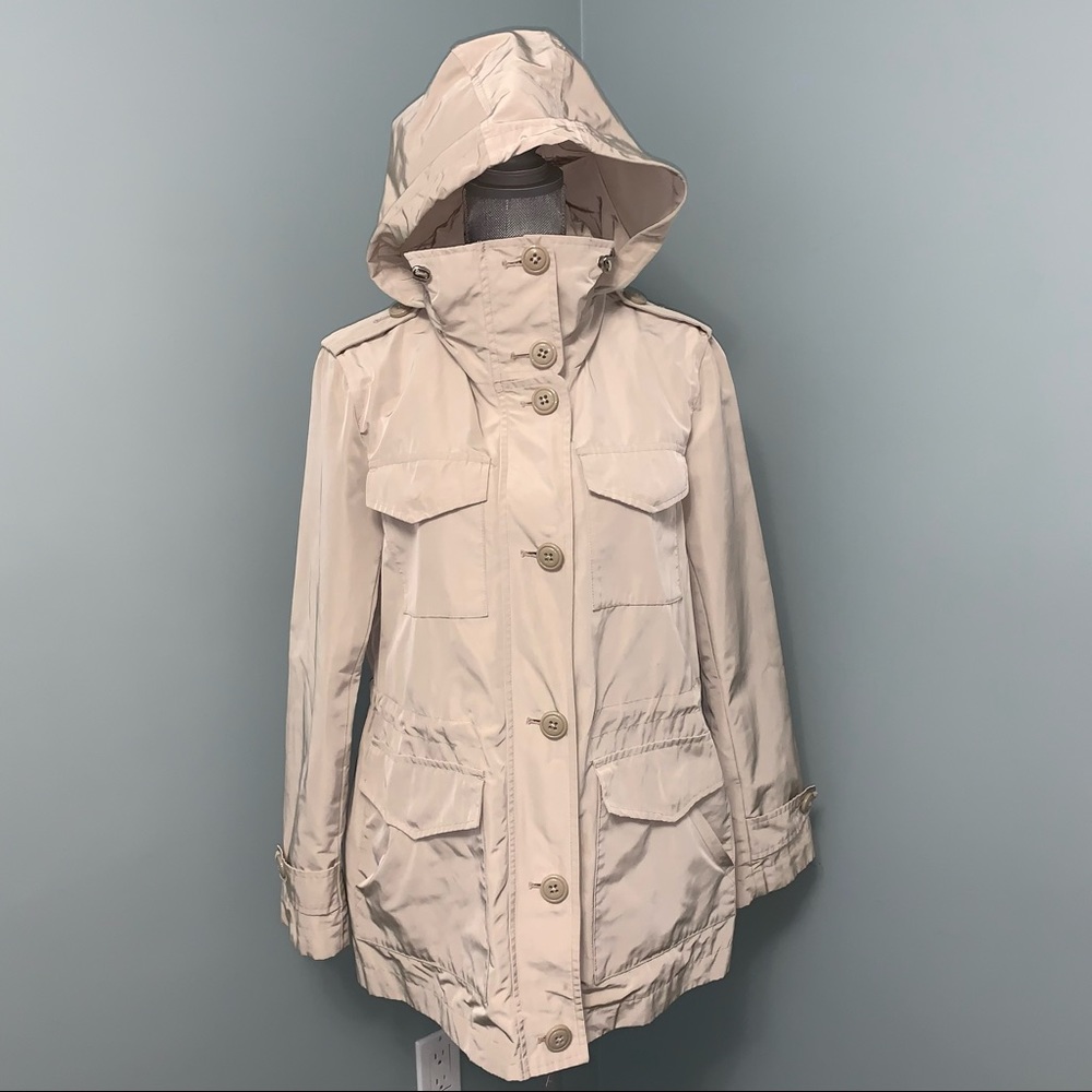 LONDON FOG lightweight spring tan hooded Jacket women’s size Medium
